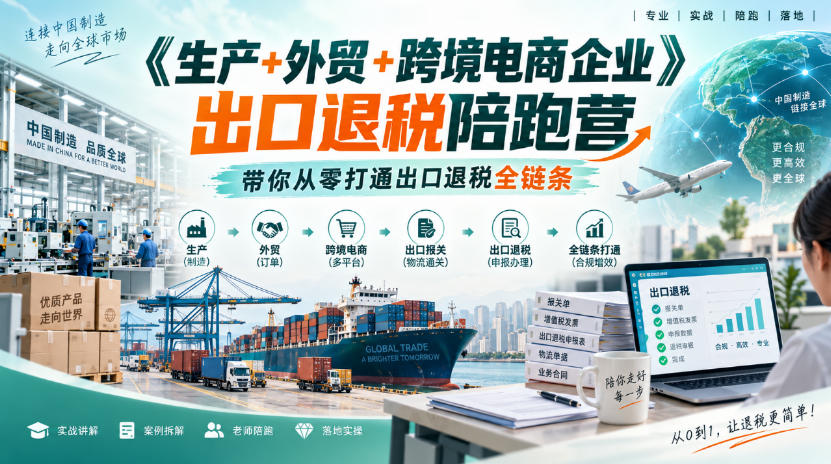 《生产+外贸+跨境电商企业》出口退税陪跑营,带你从零打通出口退税全链条-卓越网创